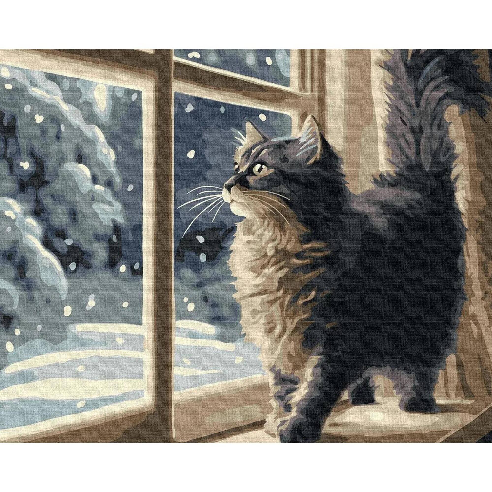 Ideyka Snowfall Outside the Window Painting by Numbers Kit